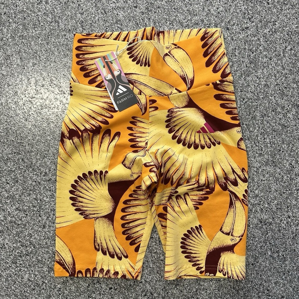 Adidas Farm Rio Bike Shorts Womens XS Tights JD6287 Feather Print 10"